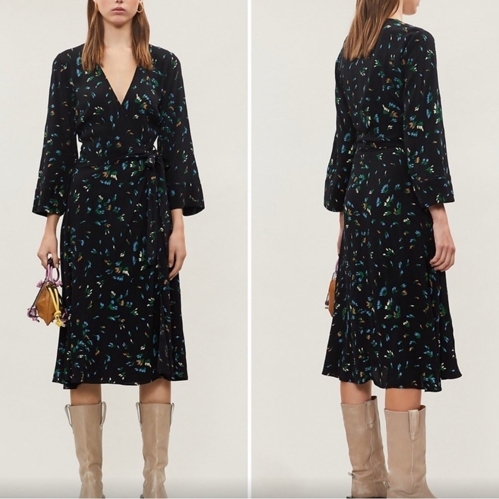 GANNI Floral-Print Crepe midi wrap dress size 4 / 36 - Picture 3 of 9